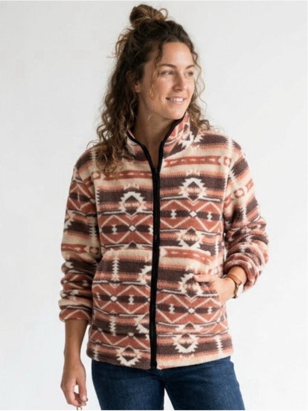 Women's P apa Vancouver Aztec Print Full-Zip Fleece Jacket - Size Medium - 738
